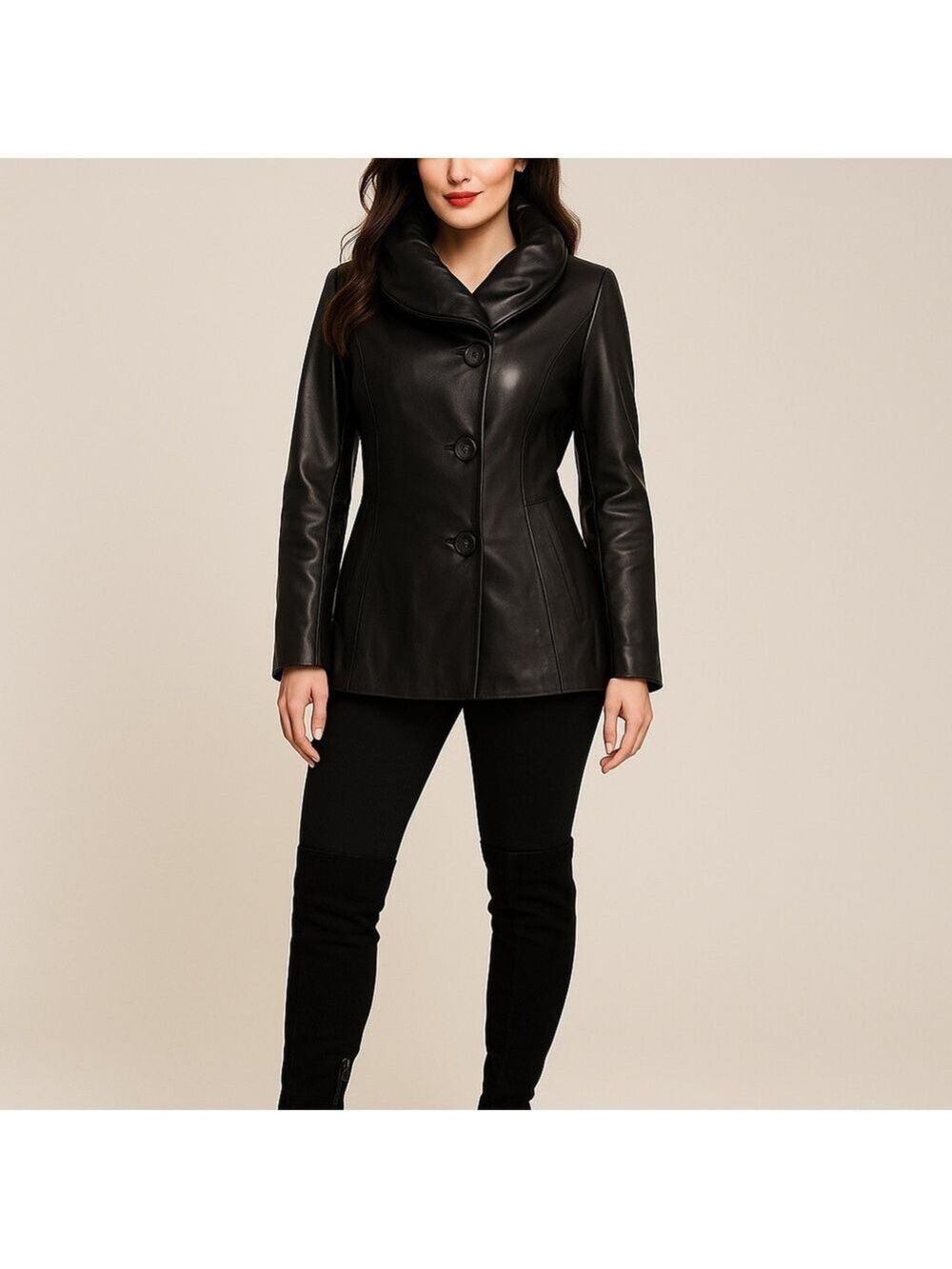 Stunning Danier black genuine leather fitted jacket button front X-Small Italian
